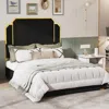 Streamdale Furniture Streamdale Queen Bed Frame With Plush Headboard, Black & Gold