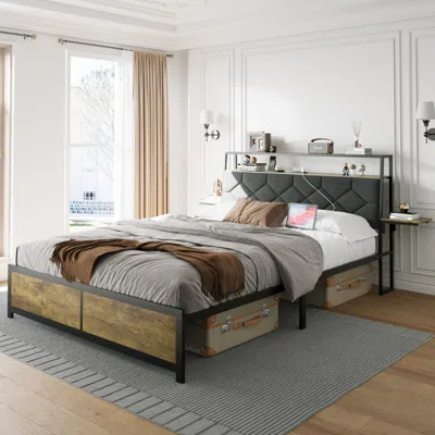 Streamdale Furniture Streamdale Queen Bed Frame With Rgb Lights, Usb Ports, & Headboard