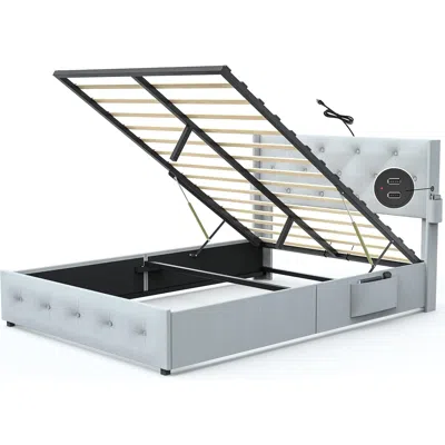 Streamdale Furniture Streamdale Queen Bed Frame With Storage & Usb Ports