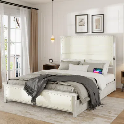 Streamdale Furniture Streamdale Queen Bed Frame With Storage, Charging Station, And Led Lights