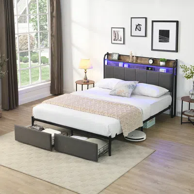 Streamdale Furniture Streamdale Queen Bed Frame With Storage Headboard & Charger