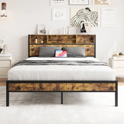 Streamdale Furniture Streamdale Queen Bed Frame With Storage Headboard And Charging Station