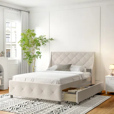 Streamdale Furniture Streamdale Queen Bed Frame With Storage Headboard & Metal Platform