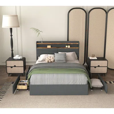 Streamdale Furniture Streamdale Queen Bed Frame With Storage, Led, & Charging Station