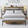 Streamdale Furniture Streamdale Queen Bed Frame With Storage, Led Lights, And Bookcase