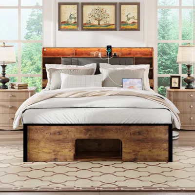 Streamdale Furniture Streamdale Queen Bed Frame With Upholstered Headboard, Storage, And Led