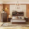 Streamdale Furniture Streamdale Queen Bed Set: Storage Headboard, Nightstands, Dresser - Antique Gray In Brown