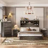 Streamdale Furniture Streamdale Queen Bed Set: Storage Headboard, Nightstands, Dresser - Antique Gray In Brown
