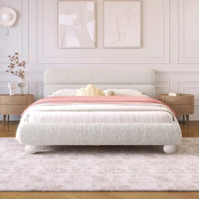 Streamdale Furniture Streamdale Queen Bed: Teddy Boucle, Curved Design