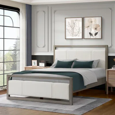 Streamdale Furniture Streamdale Queen Bed With Boucle Fabric Headboard, Wood Frame