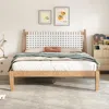 Streamdale Furniture Streamdale Queen Bed With Woven White Leather Back., Natural Wood Frame