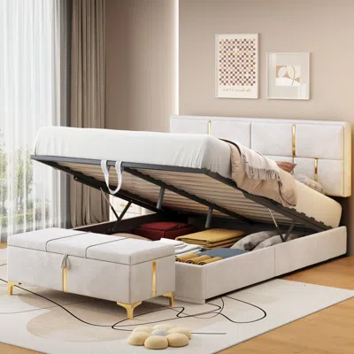 Streamdale Furniture Streamdale Queen Bedframe With Storage And Ottoman