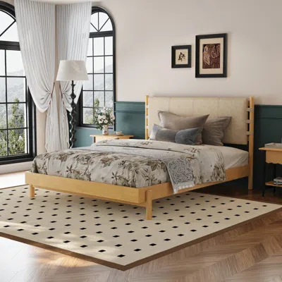 Streamdale Furniture Streamdale Queen Beige Mid-century Platform Bed Frame With Headboard In Brown