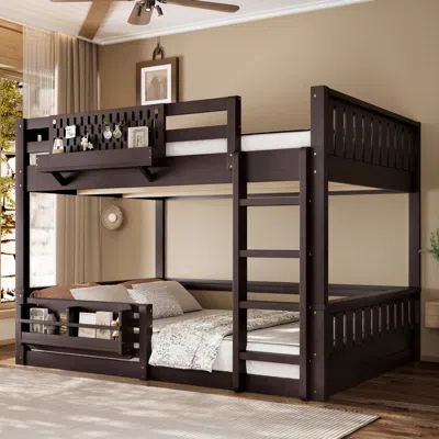 Streamdale Furniture Streamdale Queen Bunk Bed With Ladder And Guardrails, Pegboard And Bookshelf, Espresso