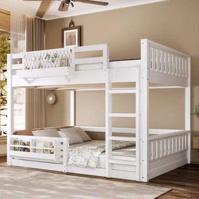 Streamdale Furniture Streamdale Queen Bunk Bed With Ladder And Guardrails, Pegboard And Bookshelf, White