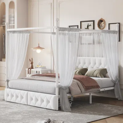 Streamdale Furniture Streamdale Queen Canopy Platform Bed With Upholstered Headboard And Drawers