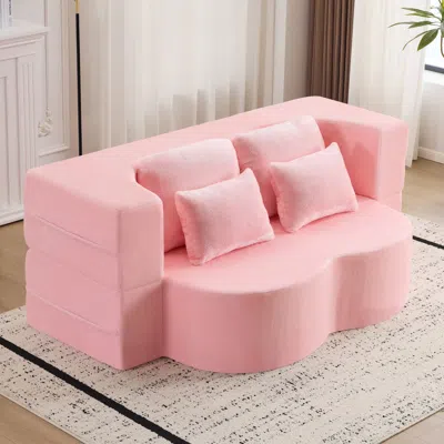 Streamdale Furniture Streamdale Queen Foldable Sofa Bed Futon Couch Sleeper In Pink