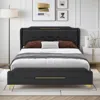Streamdale Furniture Streamdale Queen Leather Bed Frame Wingback Headboard Platform Bed In Black
