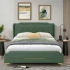 Streamdale Furniture Streamdale Queen Leather Bed Frame Wingback Headboard Platform Bed In Green