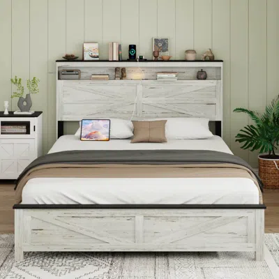Streamdale Furniture Streamdale Queen Led Bed Frame With Charging & Storage - White