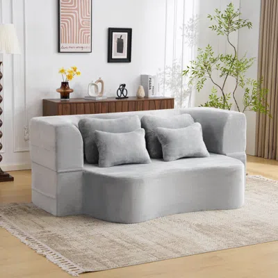 Streamdale Furniture Streamdale Queen Light Grey Floor Sofa Bed With 4 Pillows In Gray