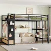 Streamdale Furniture Streamdale Queen Loft Bed Frame With Wardrobe & Storage Shelves, Black