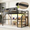 Streamdale Furniture Streamdale Queen Loft Bed With Desk, Stairs & Light In Black