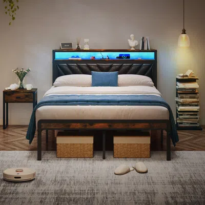 Streamdale Furniture Streamdale Queen Metal Bed Frame With Headboard, Charging, Led, Noiseless