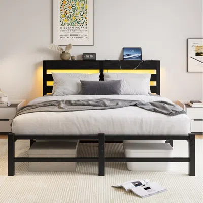 Streamdale Furniture Streamdale Queen Metal Bed Frame With Rgb, Storage, Noise-free