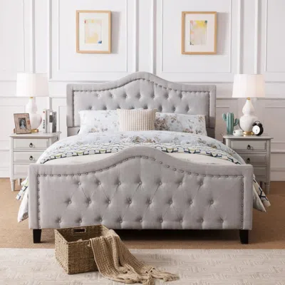 Streamdale Furniture Streamdale Queen Platform Bed Frame With Arched Nailhead Headboard