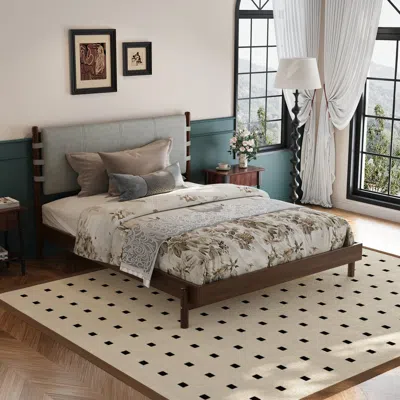 Streamdale Furniture Streamdale Queen Platform Bed Frame With Headboard - Walnut/grey In Multi