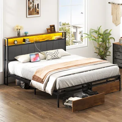 Streamdale Furniture Streamdale Queen Platform Bed Frame With Storage, Usb Ports