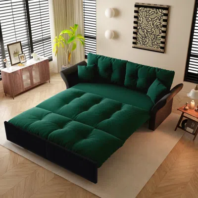Streamdale Furniture Streamdale Queen Pull Out Sofa Bed, 3-in-1 Convertible Sleeper, Velvet, Green