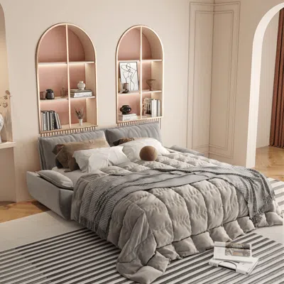 Streamdale Furniture Streamdale Queen Pull Out Sofa Bed 3-in-1 Convertible Velvet Loveseat - Grey