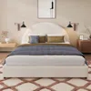 Streamdale Furniture Streamdale Queen Size Bed Frame With Boucle Upholstered Round Curved Headboard, White In Neutral