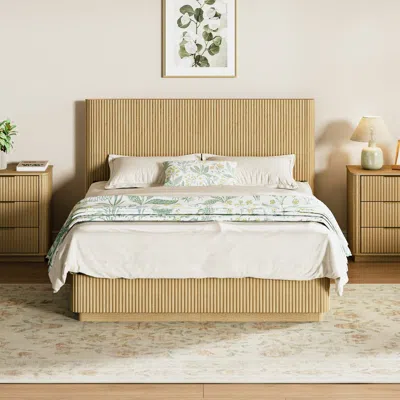 Streamdale Furniture Streamdale Queen Size Bed Frame With Led Lights, Modern Oak Wood Design