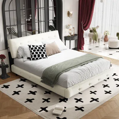 Streamdale Furniture Streamdale Queen Size Bed Frame With Tufted Headboard And Cloud Pillow Design