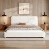 Streamdale Furniture Streamdale Queen Size Boucle Upholstered Bed Frame With Curved Headboard, White