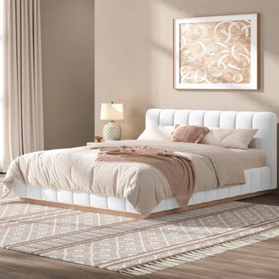 Streamdale Furniture Streamdale Queen Size Boucle Upholstered Platform Bed Frame, White