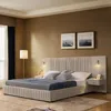 Streamdale Furniture Streamdale Queen Size Chenille Upholstered Bed Frame With Pleated Design - Beige