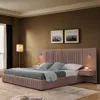 Streamdale Furniture Streamdale Queen Size Chenille Upholstered Bed Frame With Pleated Design - Pink