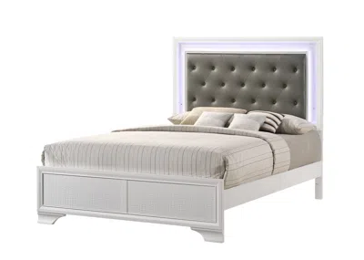 Streamdale Furniture Streamdale Queen Size Led Panel Bed With Crocodile Skin Finish