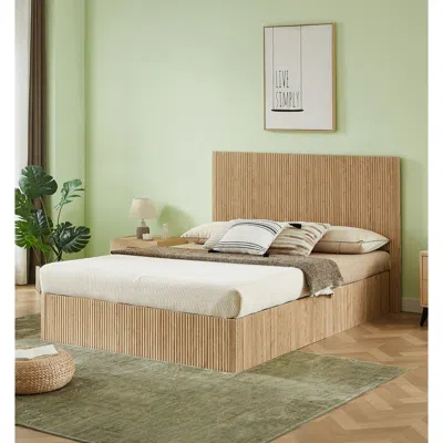 Streamdale Furniture Streamdale Queen Size Lift Up Storage Bed Frame With Hydraulic Storage, Oak.