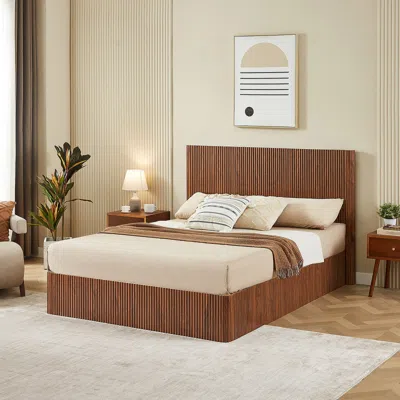 Streamdale Furniture Streamdale Queen Size Lift-up Storage Bed Frame, Curved Wood Design, Walnut