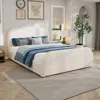 Streamdale Furniture Streamdale Queen Size Linen Upholstered Bed Frame With Curved Headboard, Beige