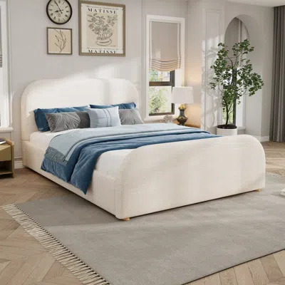 Streamdale Furniture Streamdale Queen Size Linen Upholstered Bed Frame With Curved Headboard Beige