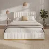 Streamdale Furniture Streamdale Queen Size Linen Upholstered Bed Frame With Solid Wood Base, Beige