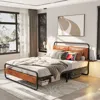 Streamdale Furniture Streamdale Queen Size Metal Bed Frame With Upholstered Headboard