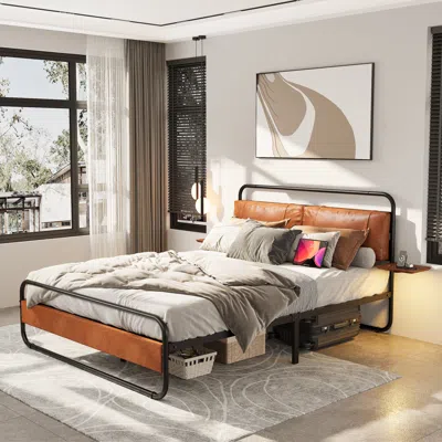 Streamdale Furniture Streamdale Queen Size Metal Bed Frame With Upholstered Headboard
