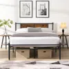 Streamdale Furniture Streamdale Queen Size Metal Bedframe, Headboard With Wood Panel Decoration